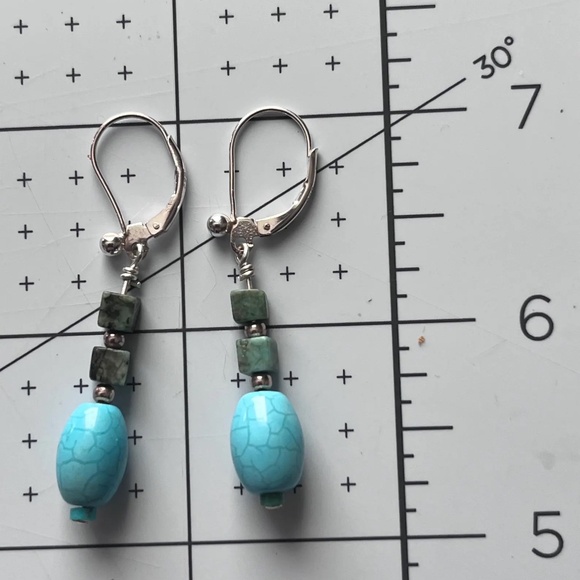 Turquoise and Sterling Silver Dangle Earrings - Picture 4 of 5